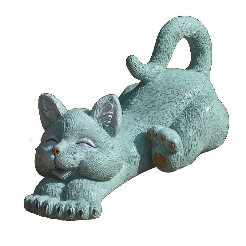Large Whimsical Grey Cat Lounging Garden Statue Outdoor Indoor Decoration - Happy Cat Collection - Cat Lover Gifts for Women