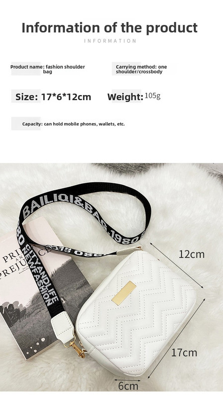 Women's White Quilted Crossbody Bag Small PU Leather Shoulder Purse with Wide Patterned Strap Ideal for Travel and Daily Use โ image 3