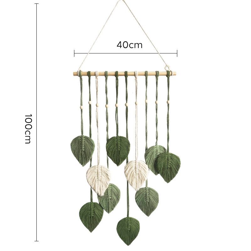 Green 40*100cm Handmade Macrame Leaf Wall Hanging - Cotton Boho Tapestry, Machine Washable- Nordic Style Decor for Bedroom, Living Room, Nursery