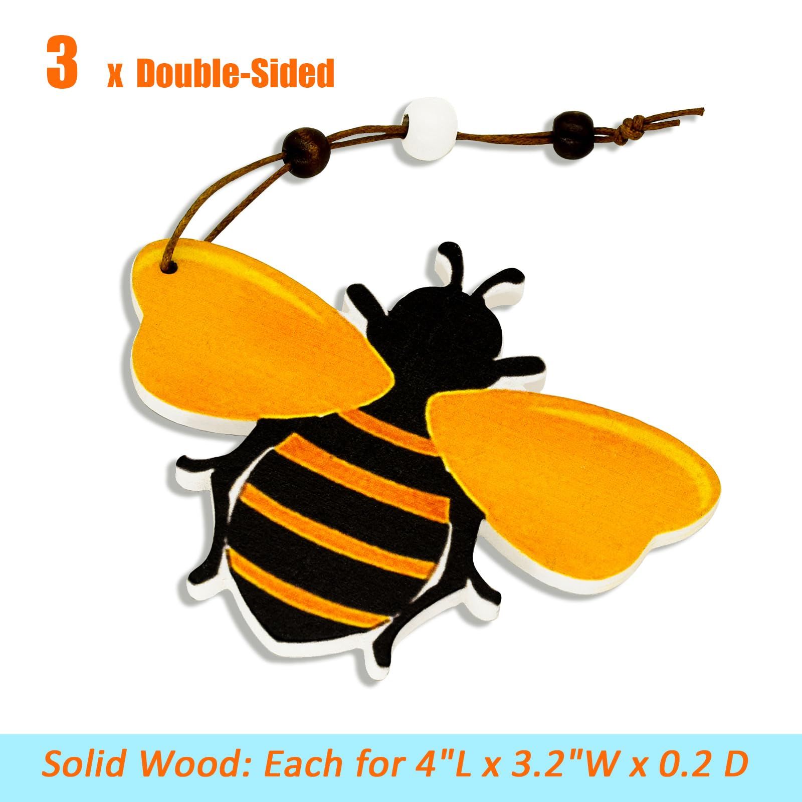 Bee Ornaments Wooden Bees Cutouts Decorations for Tree Tray Wreath Christmas Festival Bee Sign Art Crafts Home, 3 PCS — image 5