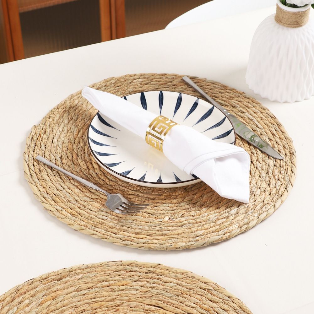 6pcs 11cm Round Rattan Placemats,Natural Hand-Woven Water Hyacinth Placemats,Farmhouse Weave Place Mats — image 5