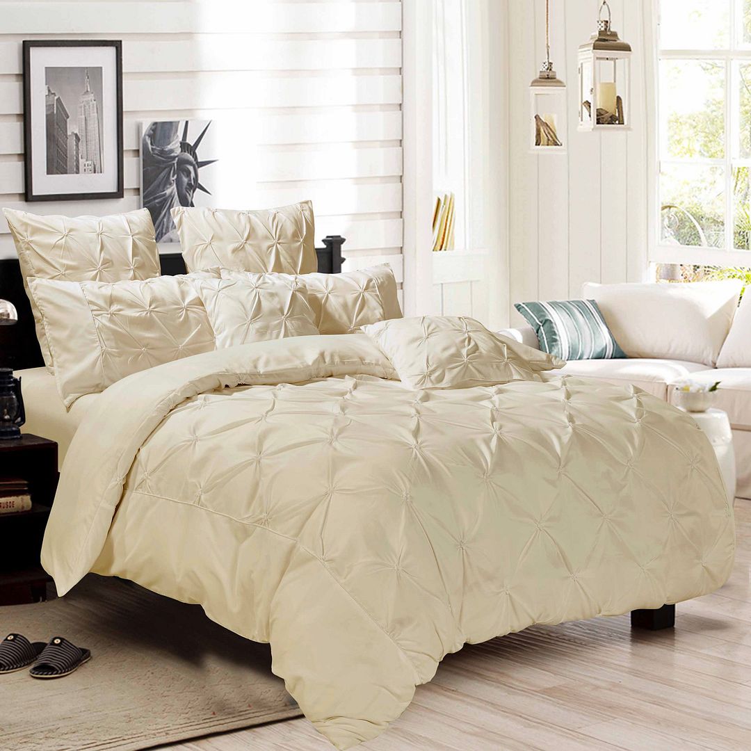 Diamond Pintuck Queen Size Quilt/Duvet Cover Set - Beige — image 2