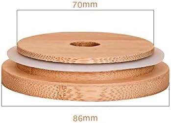 4 Pack 86mm Wide Mouth Bamboo Mason Jar Lids with Straw Hole Reusable Bamboo Caps Leak-Proof Glass Canning Drinking Storage Jars Lid โ image 3