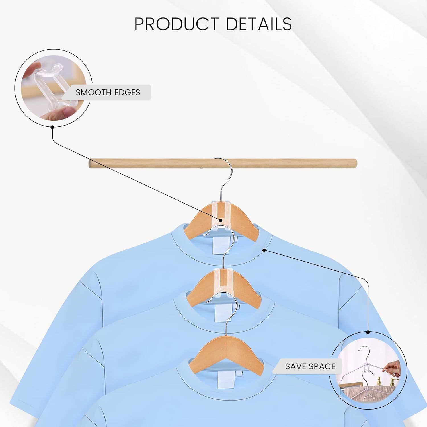 Hanger Hooks Space Saving, 60PCS Clothes Hanger Connector Hooks Closet Space Savers for Hanging Clothes, Clear — image 4