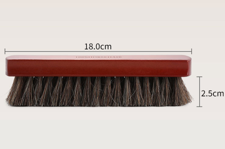 2 Pack Natural Wood Color 18*5cm Premium Horsehair Shoe Brush Set Solid Wood Handle Soft Bristles Leather Care Kit for Polishing Boots Bags and Car — image 2