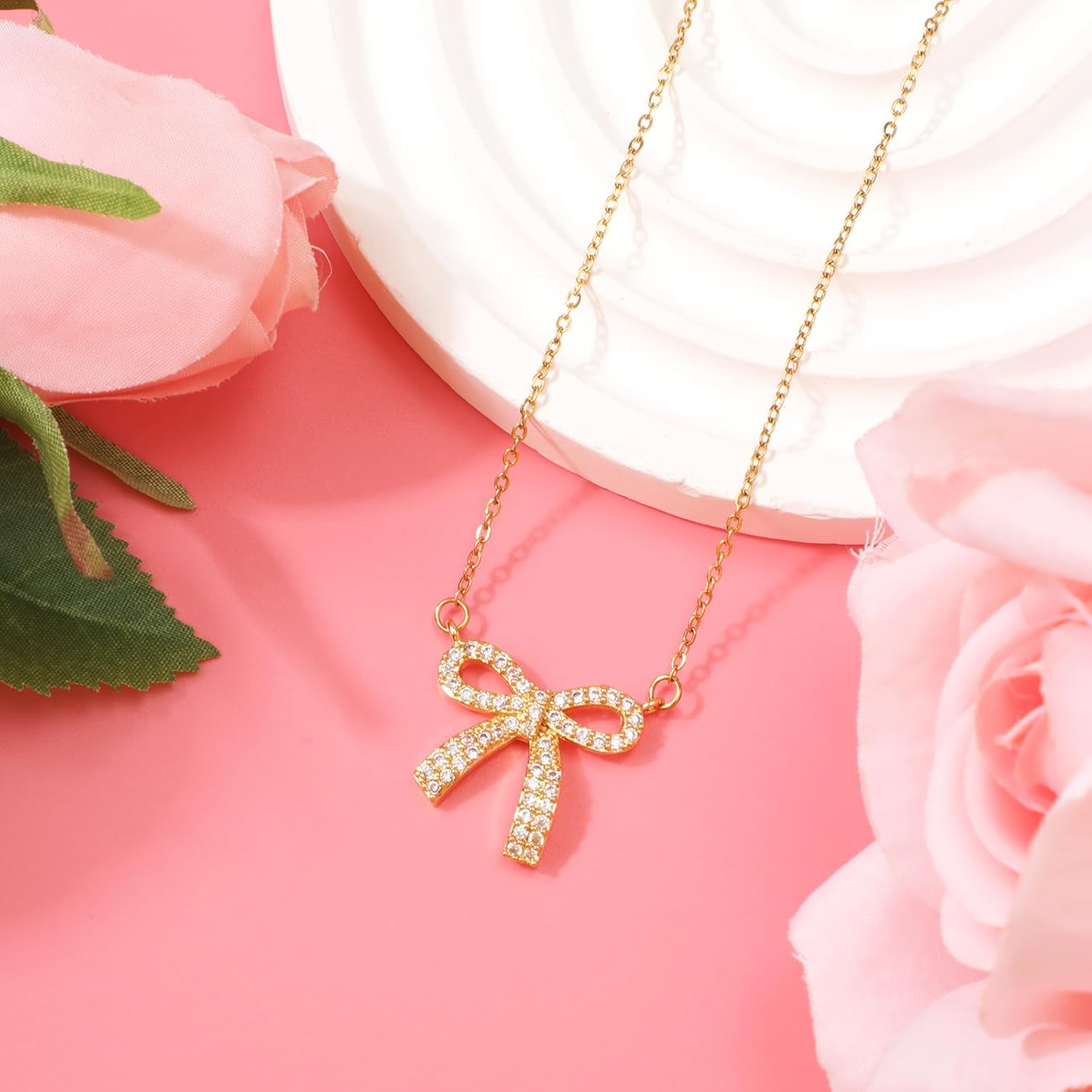 Bow Necklace, Dainty Ribbon Bowknot Chain Necklace Cute Fashion Bowtie Pendant for Choker Gold Bow Jewelry Gift for Women Wedding Prom Daily Wear โ image 3