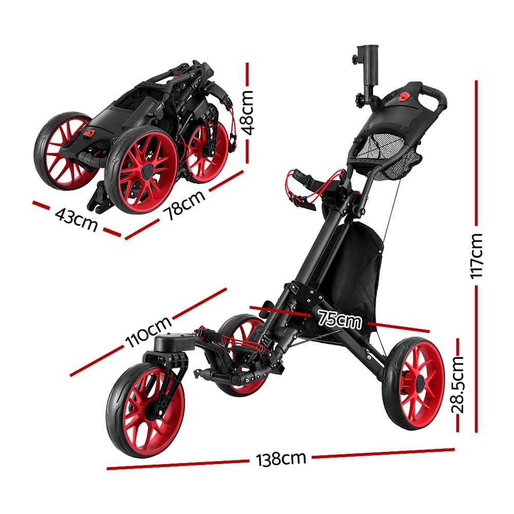 Everfit Golf Buggy Foldable Trolley Golf Cart Swivel Wheel Umbrella Bottle Stand โ image 2