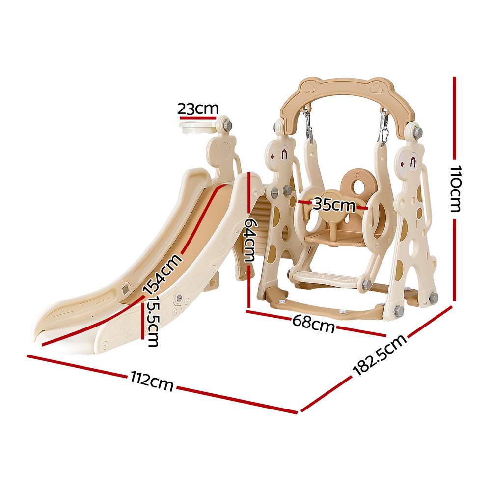 Keezi Kids Slide Swing Set Basketball Hoop Outdoor Playground Toys 160cm Beige — image 2