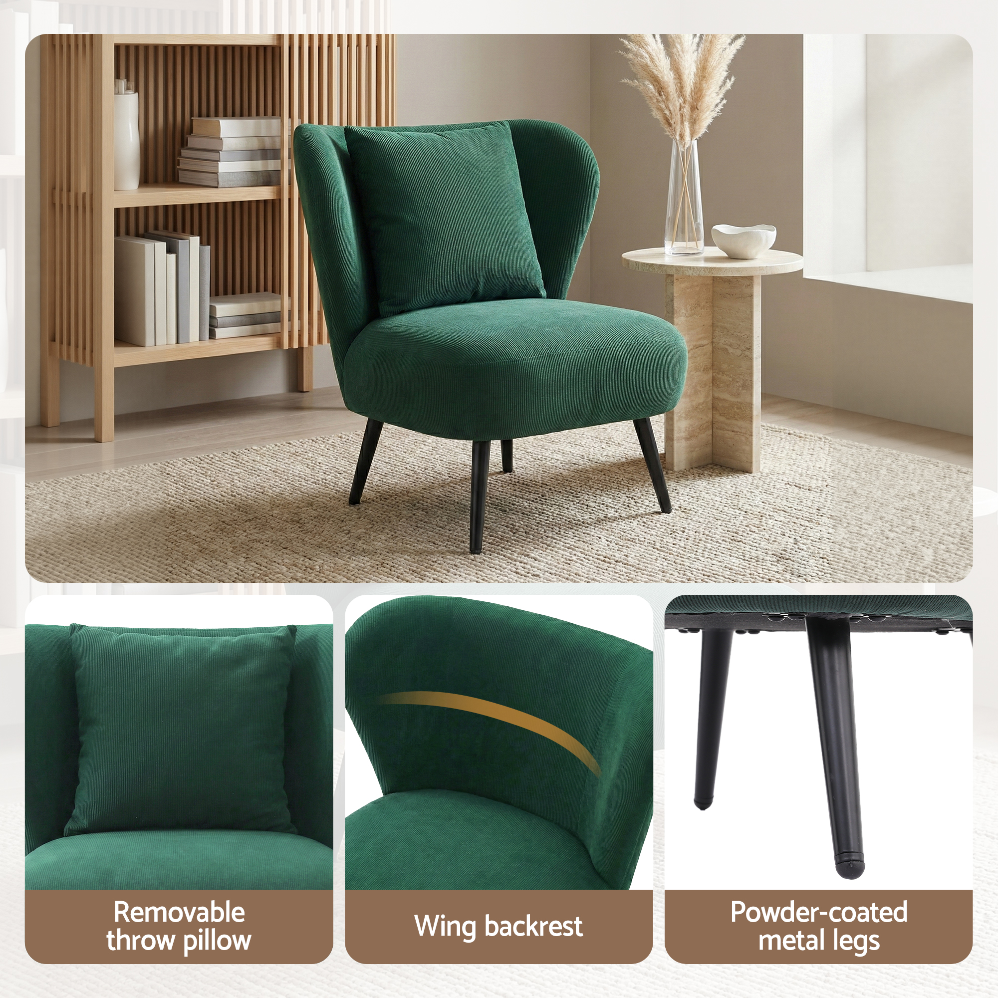 Artiss Armchair Accent Chair Lounge Tub Sofa Couch Corduroy Velvet Green โ image 5
