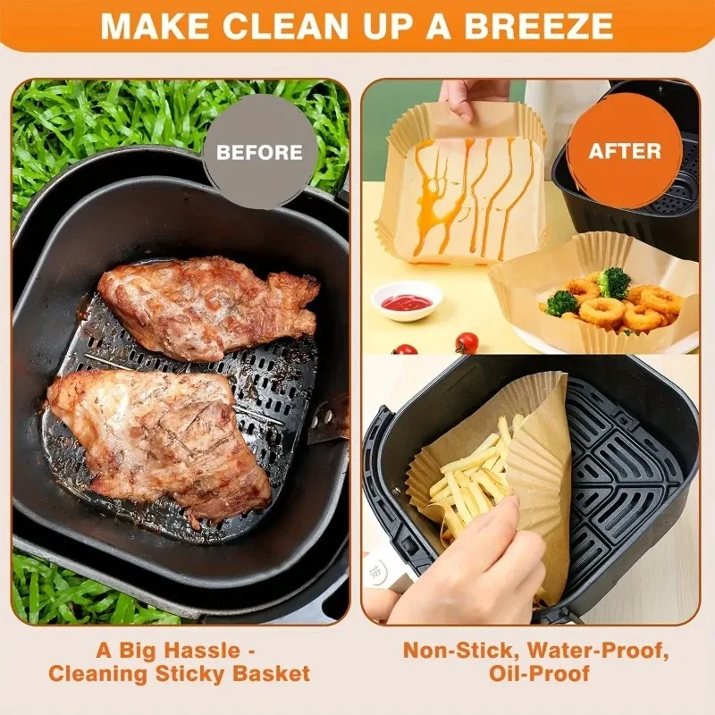 200-Pack Square Air Fryer Parchment Liners, food-grade thickened non-stick & oil-proof, disposable & no scrubbing, pleated spill-proof design, fits oven & — image 3