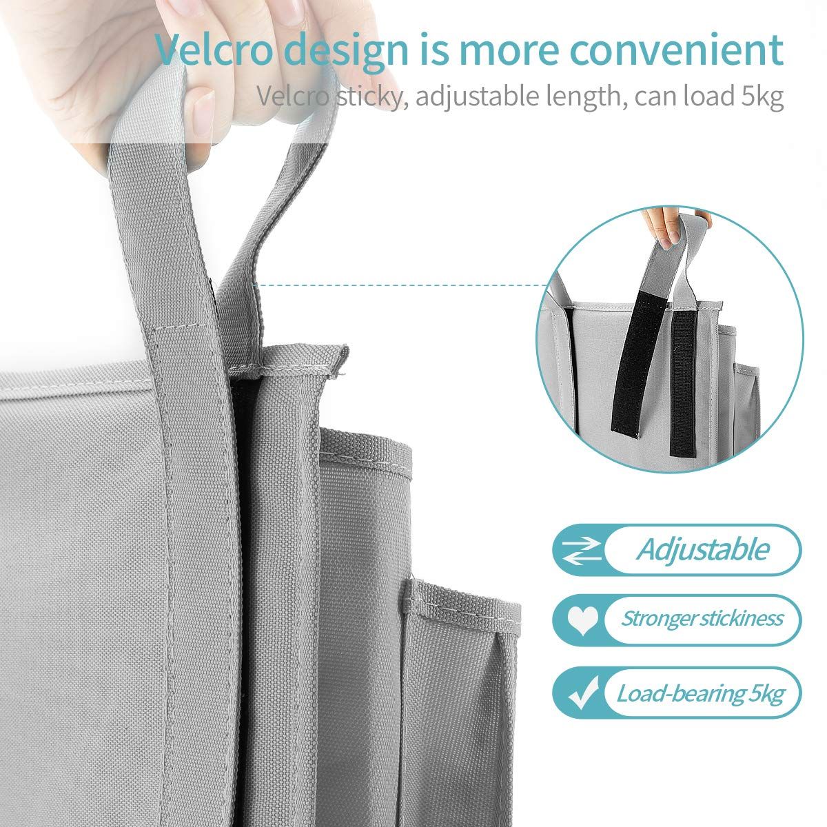 Bedside Caddy, Hanging Storage Bag Holder Beside Organizer with 8 Pockets for Bunk Dorm Rooms and Hospital Bed Rails, Grey โ image 3