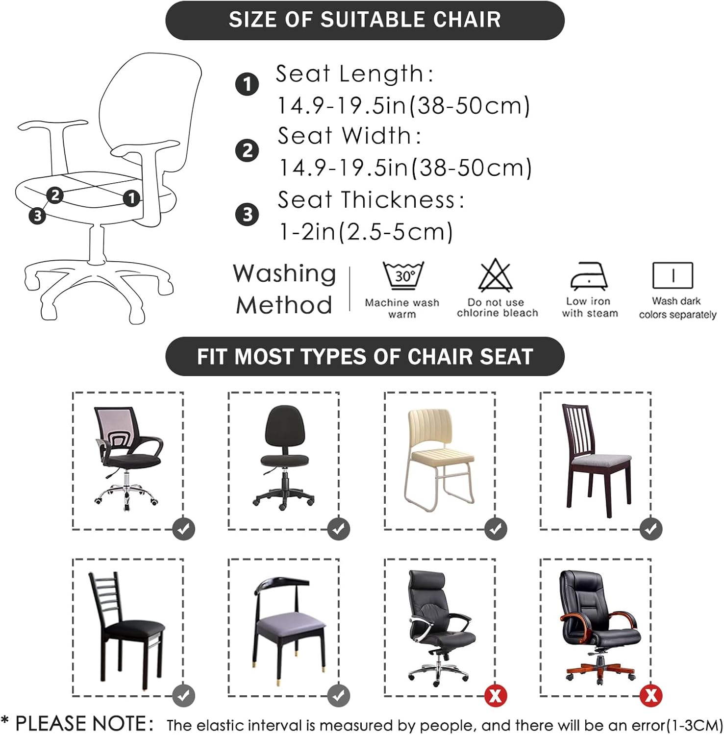 FORCHEER Office Chair seat Covers Leather Stretch Waterproof PU Computer Chair Seat Cushion Slipcovers-Black โ image 6