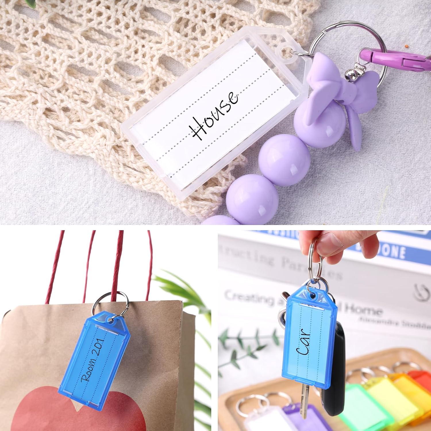 24 PCS Key Tags with Labels, Plastic Key Chain Tags with Transparent Covers and Split Rings for Luggage, Backpacks, Travel, Office, Item Identification — image 6