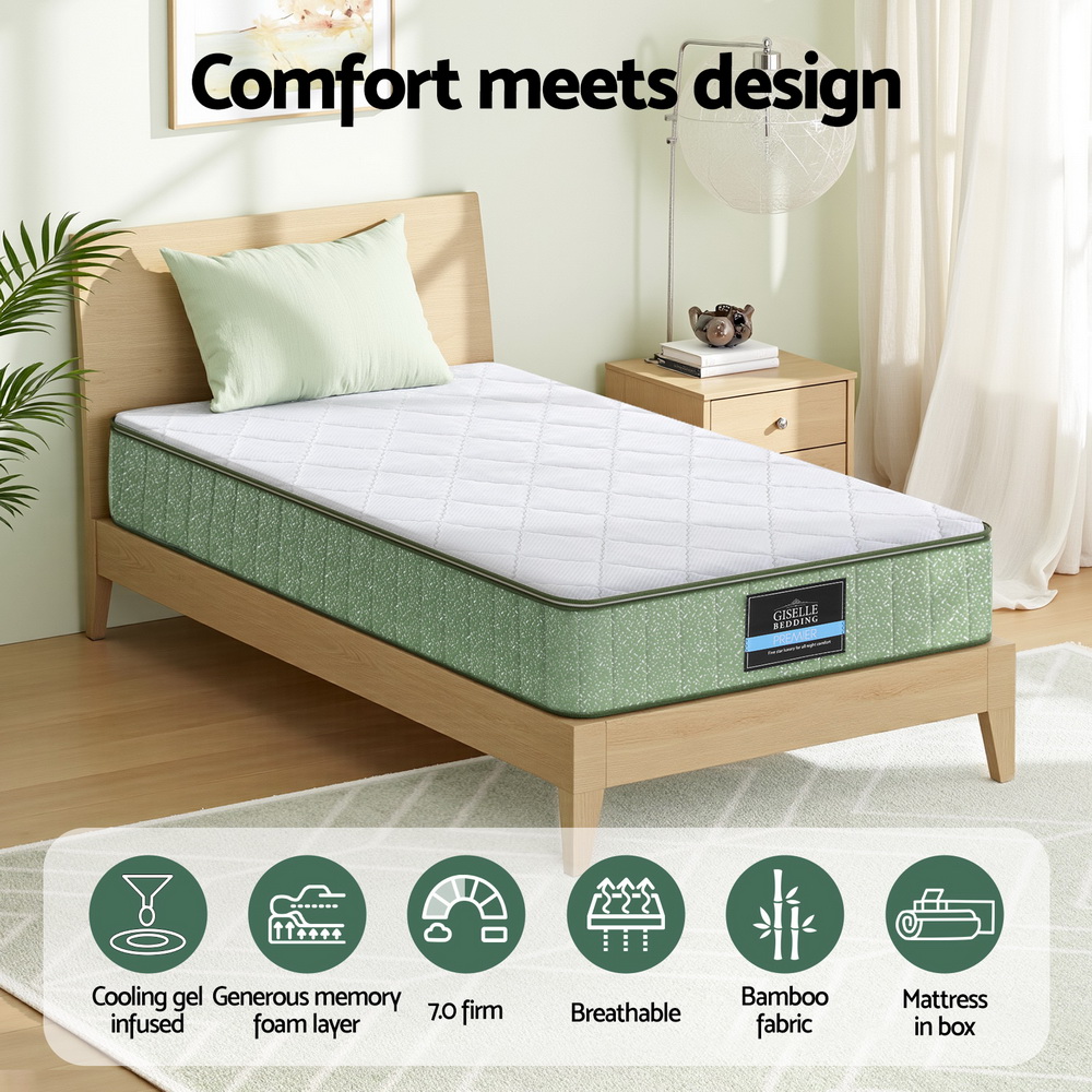 Giselle 25cm Memory Foam Mattress Dual Layer Zipper Cover Cool Charcoal Foam Mattresses Single โ image 4