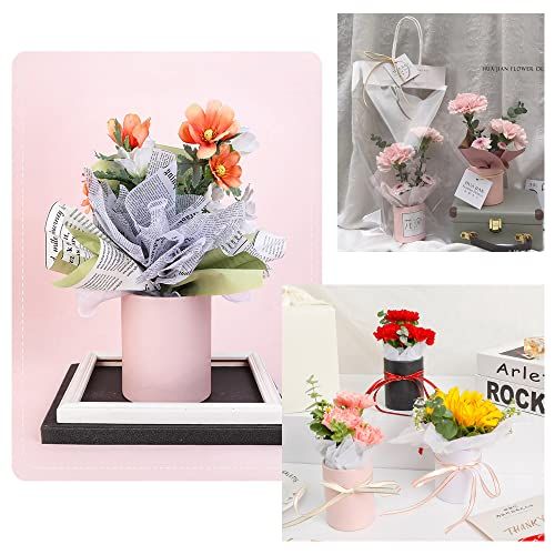 4 Pack Flower Packaging Paper Box Decoration Cylindrical Flower Box Flower Bouquet Packaging (Pink) — image 3