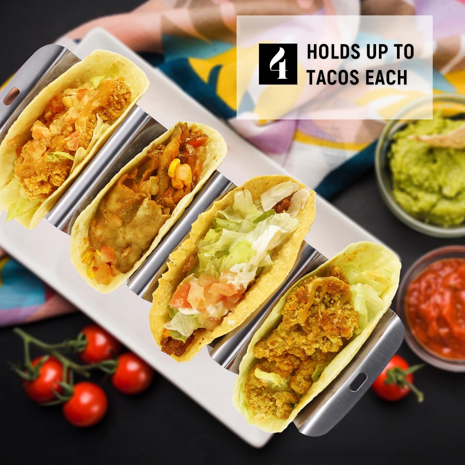Large Taco Holder for 4 Tacos, U-shaped Stainless Steel Taco Stand, Metal Taco Shell Holder, Taco Rack Tray Holder with Handle โ image 5