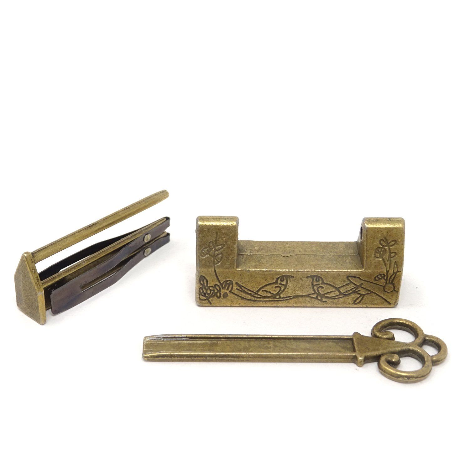 Mini Size Vintage Antique Style Carved Bird Flower Leaf Padlock Lock with Key for Jewelry Box Drawer โ image 3