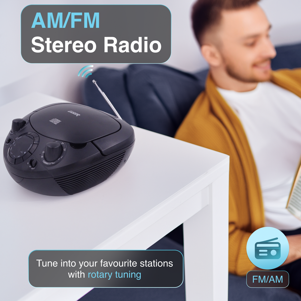 Laser Black Portable CD Boombox with AM/FM Radio — image 4