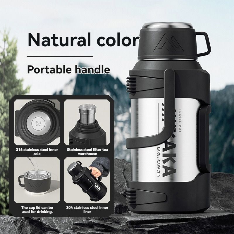 316 Stainless Steel Thermos Large Capacity Thermos Portable Thermos Flask - White - Size 1600ml — image 3