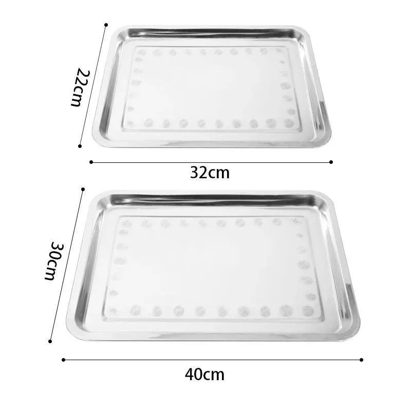 2X Stainless Steel Oblong Tray Plate Serving Tray Silver Dinner Food Kitchenware - 22 × 32CM — image 3