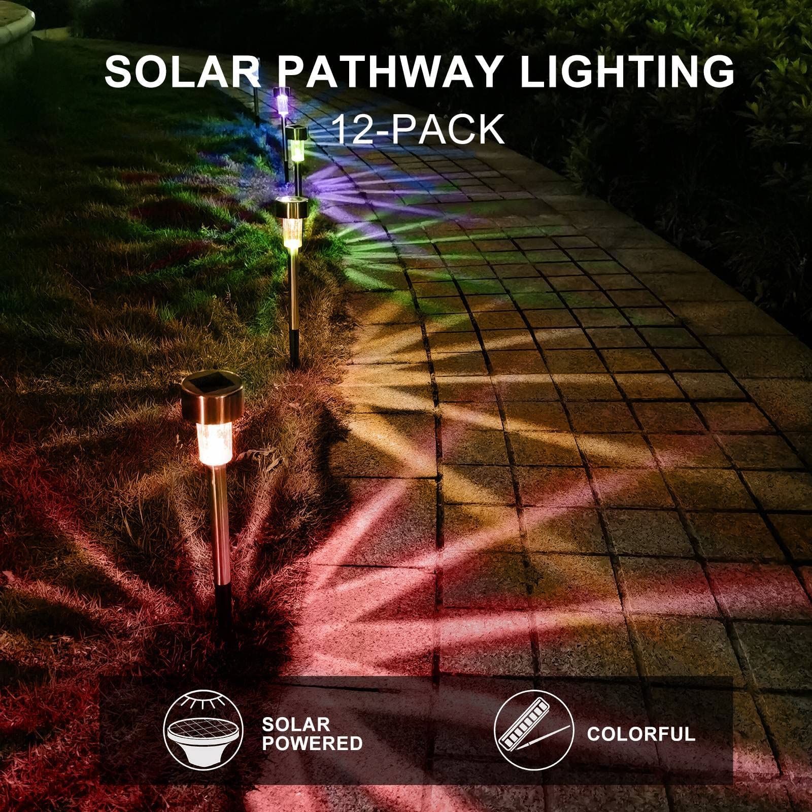 Solar Lights Outdoor Waterproof, Stainless Steel LED Landscape Lighting Outdoor Solar Lights for Outside -12 Pack ( Multicolor ) — image 3