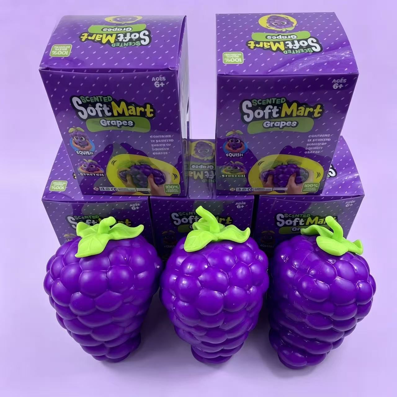 Extra large purple grape squishy toy, realistic and plump TPR soft gel, 19.5cm super size, soft and bouncy for ultimate stress relief, a desktop decompression โ image 3