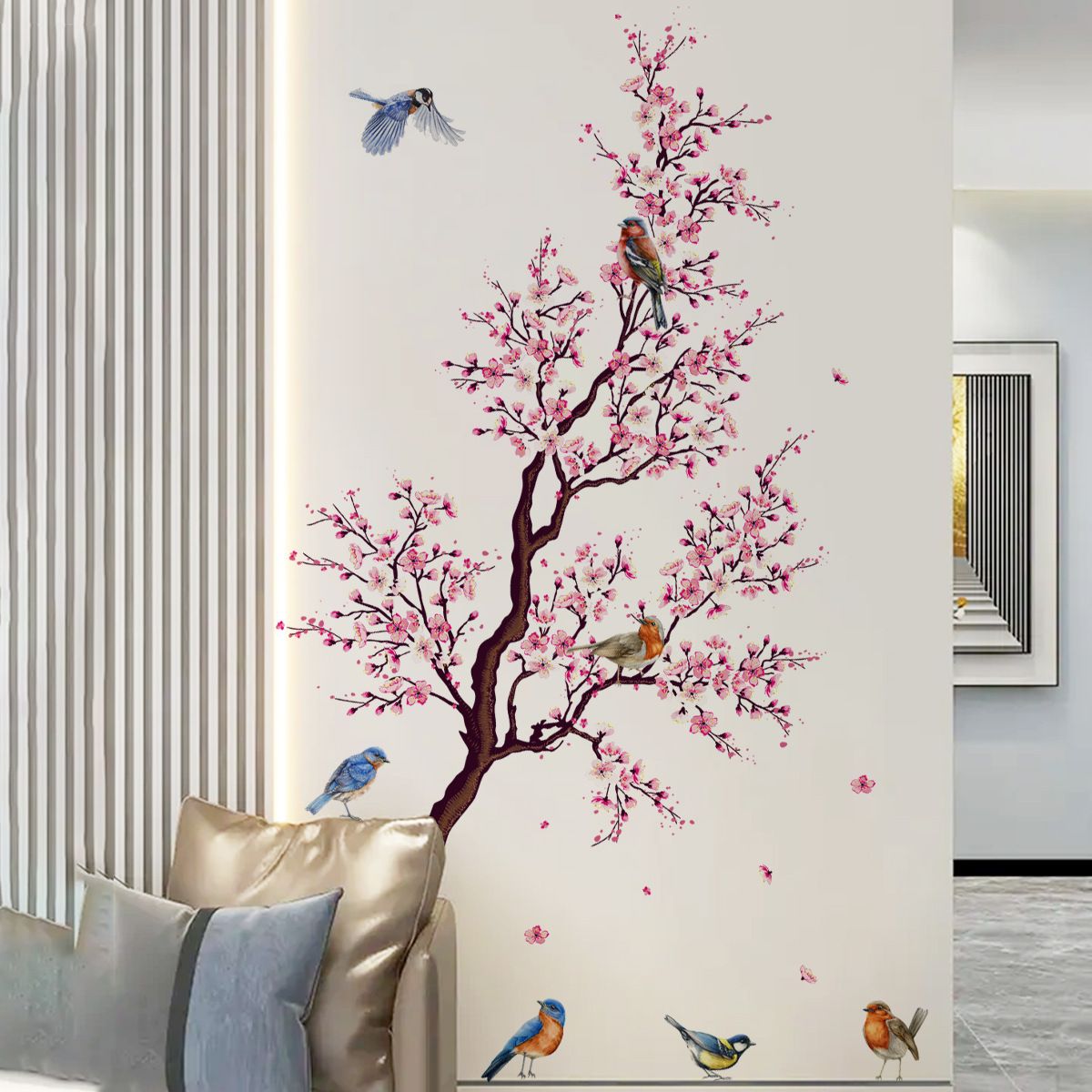 Cherry Blossom Wall Art Decals Bird Branch Floral Wall Stickers for Living Room Girls Bedroom Nursery Wall Decor — image 2