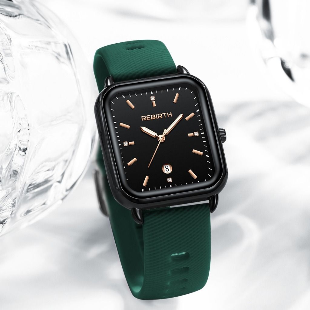Elegant Retro Preppy Style Women's Quartz Watch - Square Black Dial with Pink Silicone Strap, Zinc Alloy Case, Non-Rechargeable Battery/GREEN โ image 4