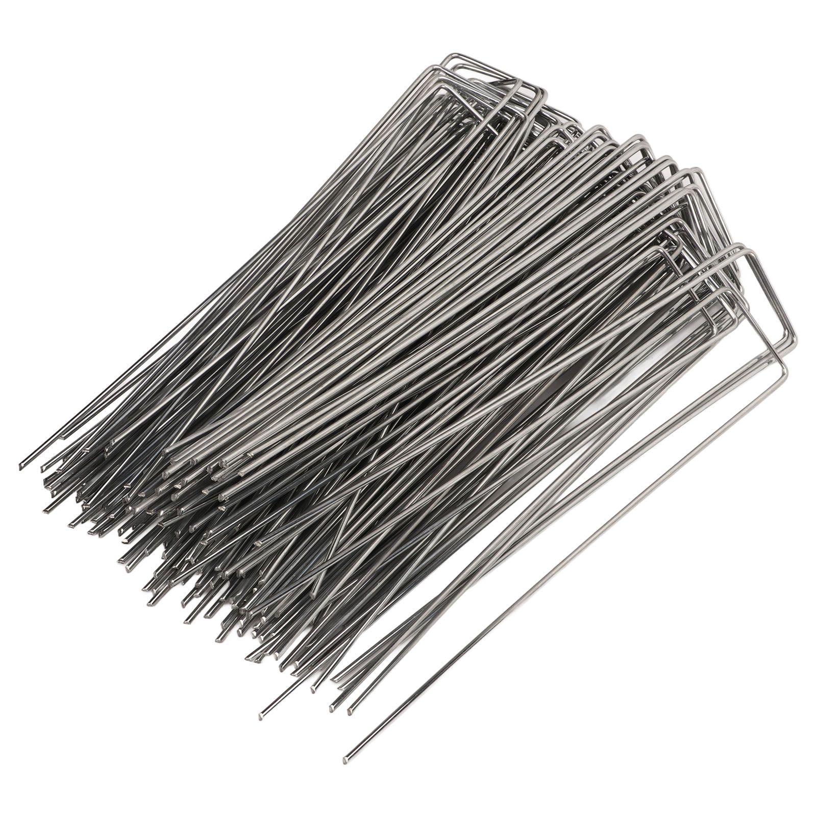 100Pcs U Shaped Garden Stakes Galvanized Steel Landscape Stakes Pins for Weed Barrier Sod Fabric Decorations Roughness 2.5mm/0.10in โ image 3