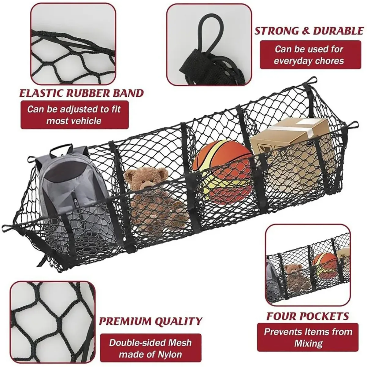 Trunk Cargo Net Bag Stereo Boot Storage Organiser SUV Pickup 4 Compartment 150cm โ image 4