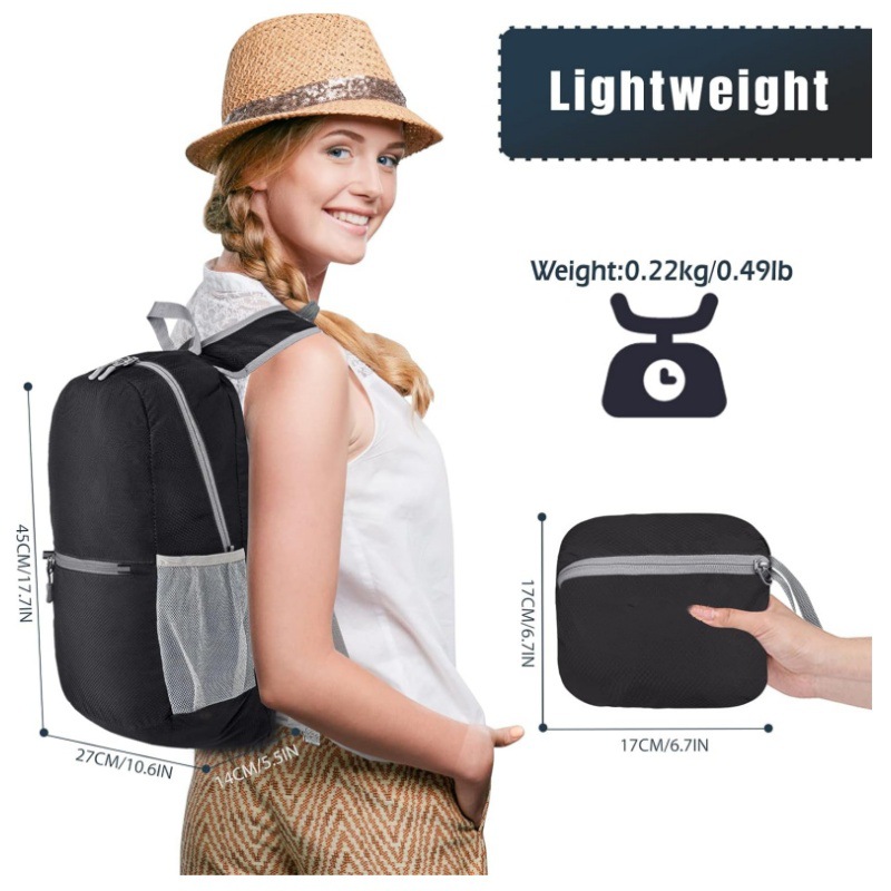 Black Ultra-Light Foldable Outdoor Backpack - Portable Travel Hiking Bag — image 5