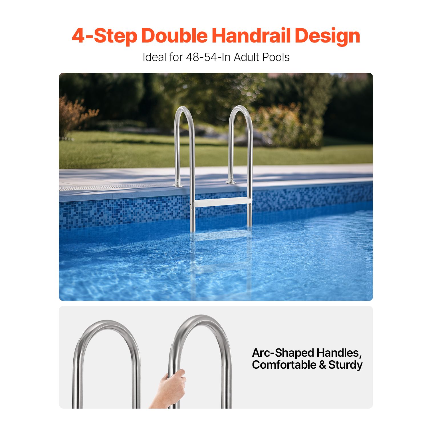 4-Step Stainless Steel Pool Ladder of 2 Handrail for 1371.6 mm Decked Pool — image 2