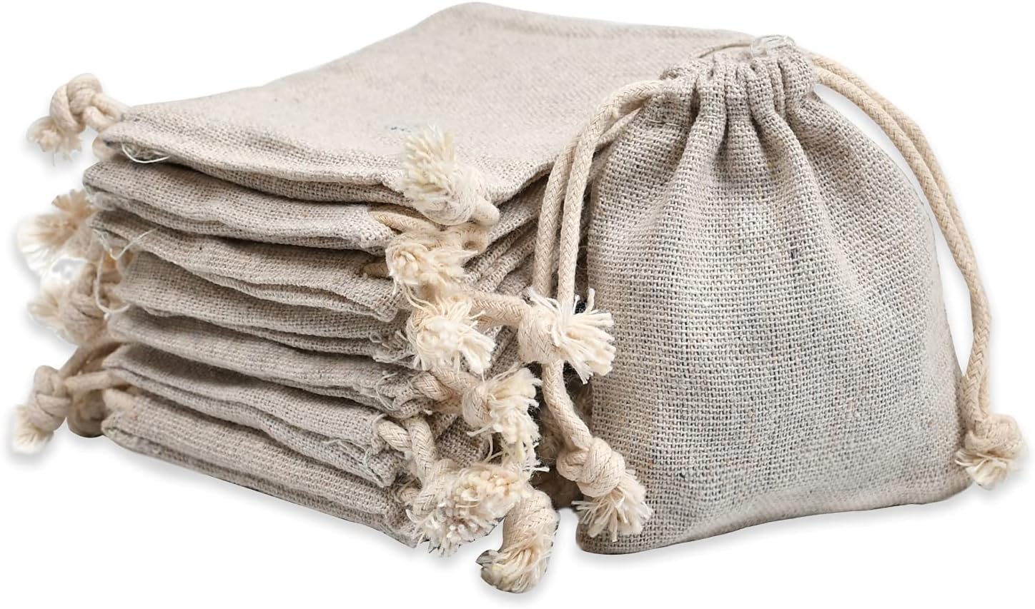 50pcs Double Canvas Drawstring Bag Cotton Pouch Gift Sachet Bags Muslin Reusable Tea Bag 2.75x4 Inch