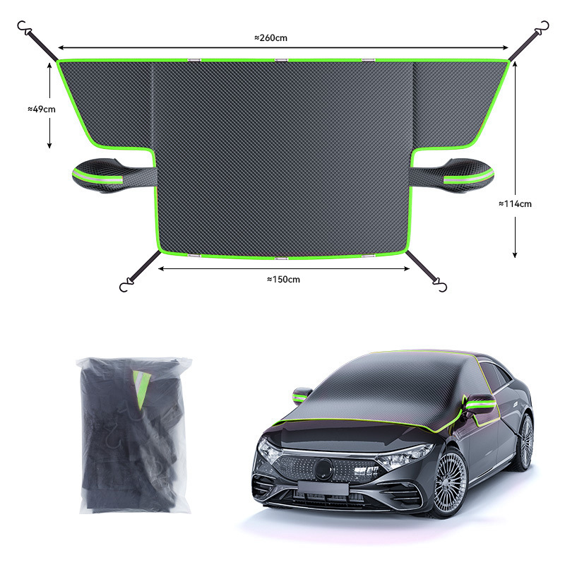 Black-Green Magnetic Car Windshield Protector with 6 Magnets & 4 Secure Straps and Reflective Safety Strips - Durable Frost & Ice Cover for All-Weather