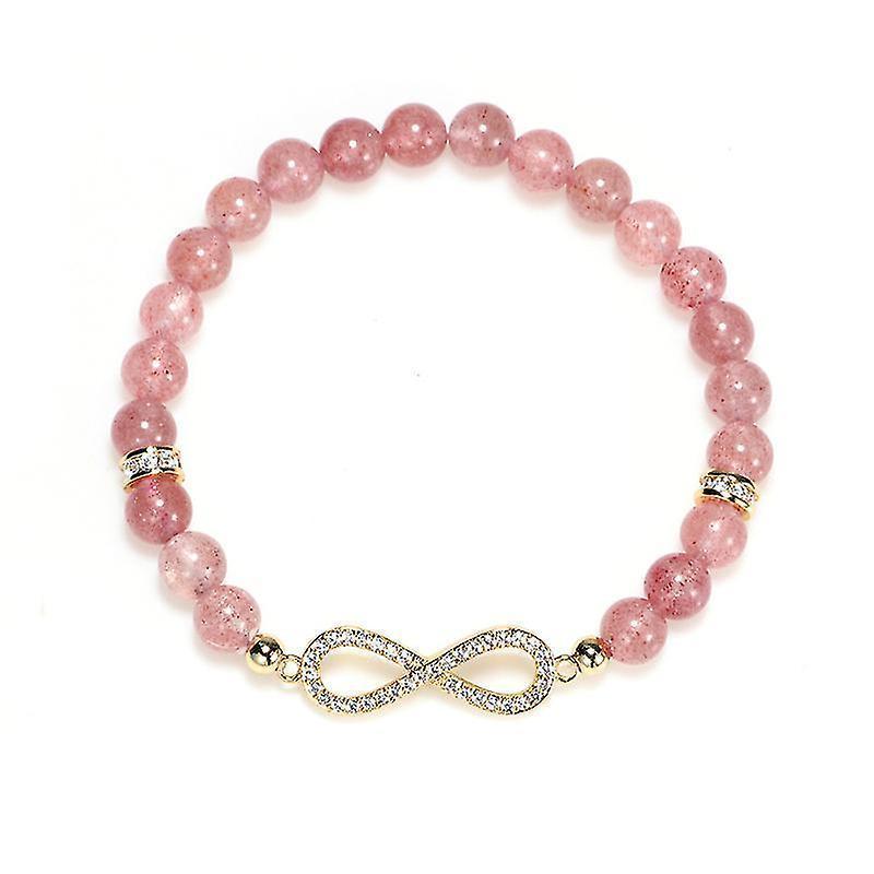 Natural Strawberry Healing Bracelet Women's Girl's Crystal Round Bead Zircon Hand Chain โ image 4