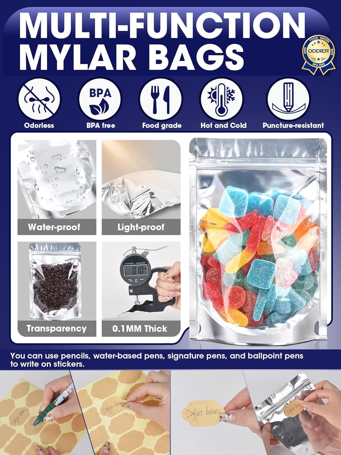 120pcs Stand Up Pouch Bags, 4" x 6" Mylar Bag for Food Storage, Clear Front with Aluminum Foil Back Resealable Food Storage Bags for Small Business Packaging — image 4