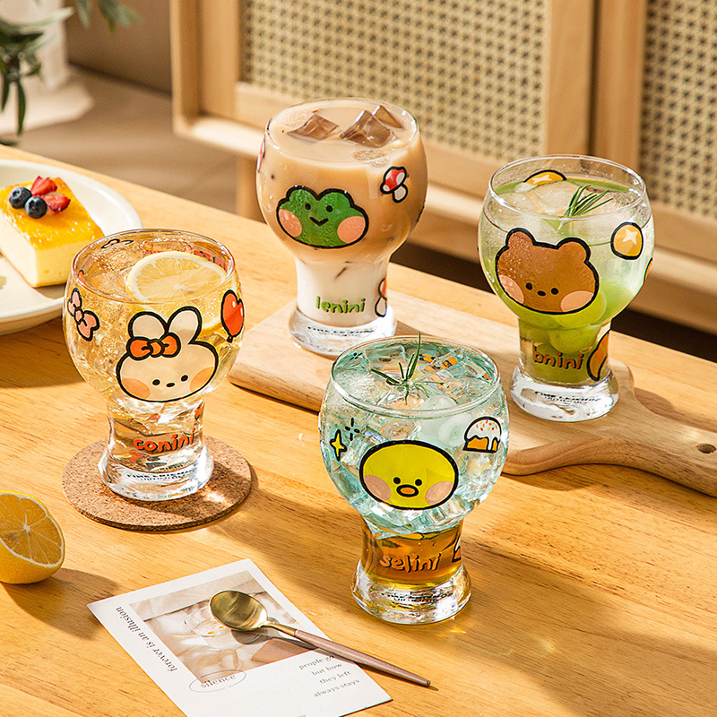 Mini Cartoon Glass Tumbler 400ml,Cute Beer and Juice Cup for Cold Drinks(Yellow duck) — image 2