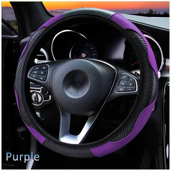 Durable High Quality Leather steering wheel cover Replacement for carbon fiber steering wheel, PURPLE, Perfect Fit