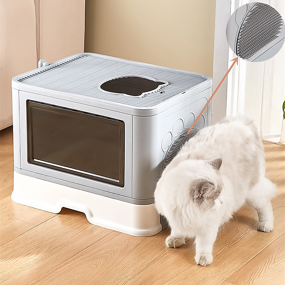 Jumbo Hooded Cat Litter Box Tray Pet Kitty Toilet for Large Cats w Hair Grooming โ image 6