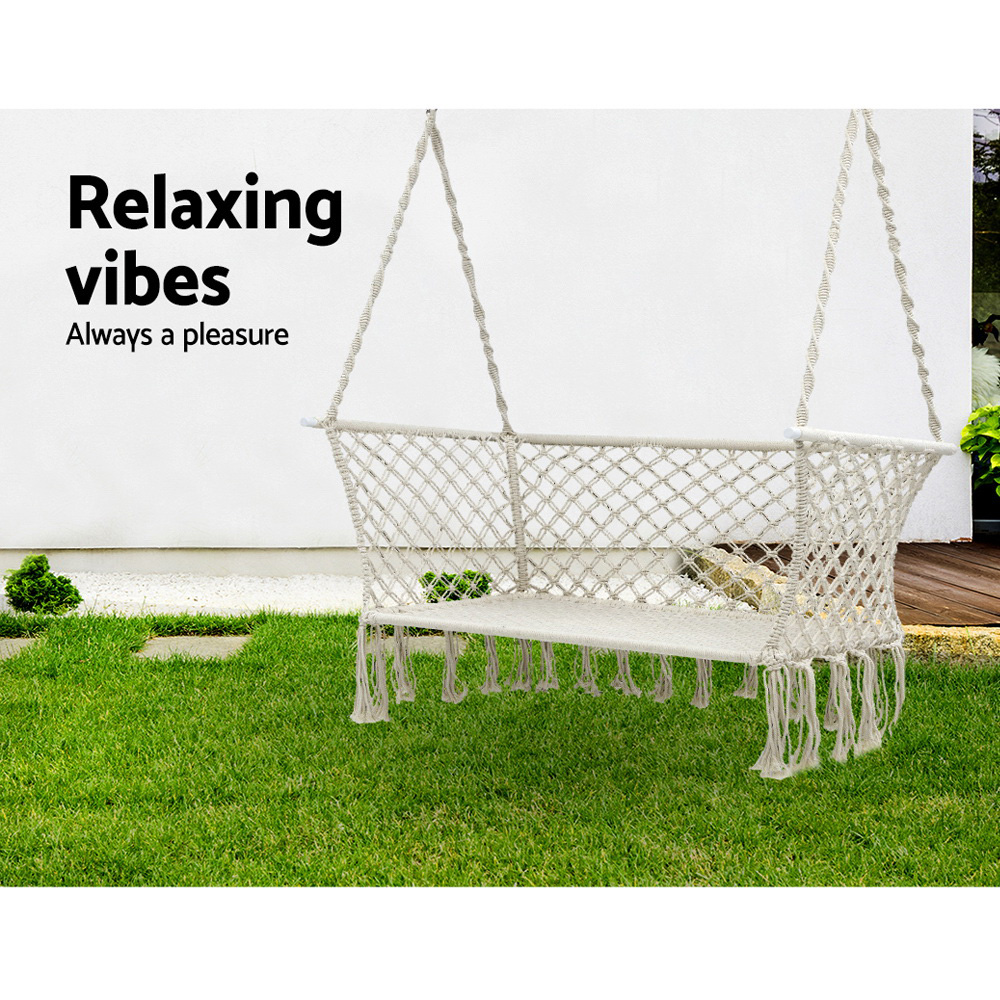 Gardeon Hammock Chair Outdoor Portable Camping Hammocks 2 Person Cream — image 3