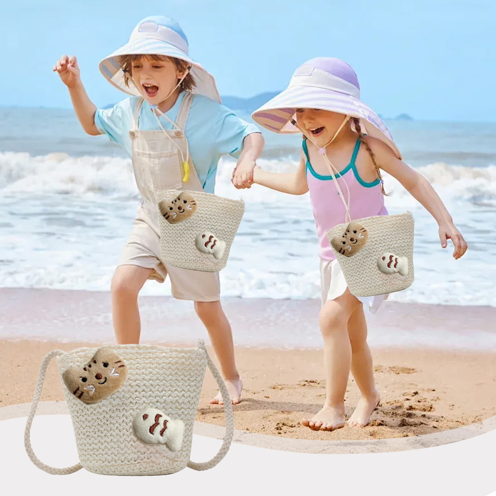 Girls Knitting Bag Straw Handbags for Summer Crossbody Bag Kids Wallet Girls Purse Straw Bag Beach Tote Bag Little Girl Cross Body Purses Summer Beach Bag D — image 3