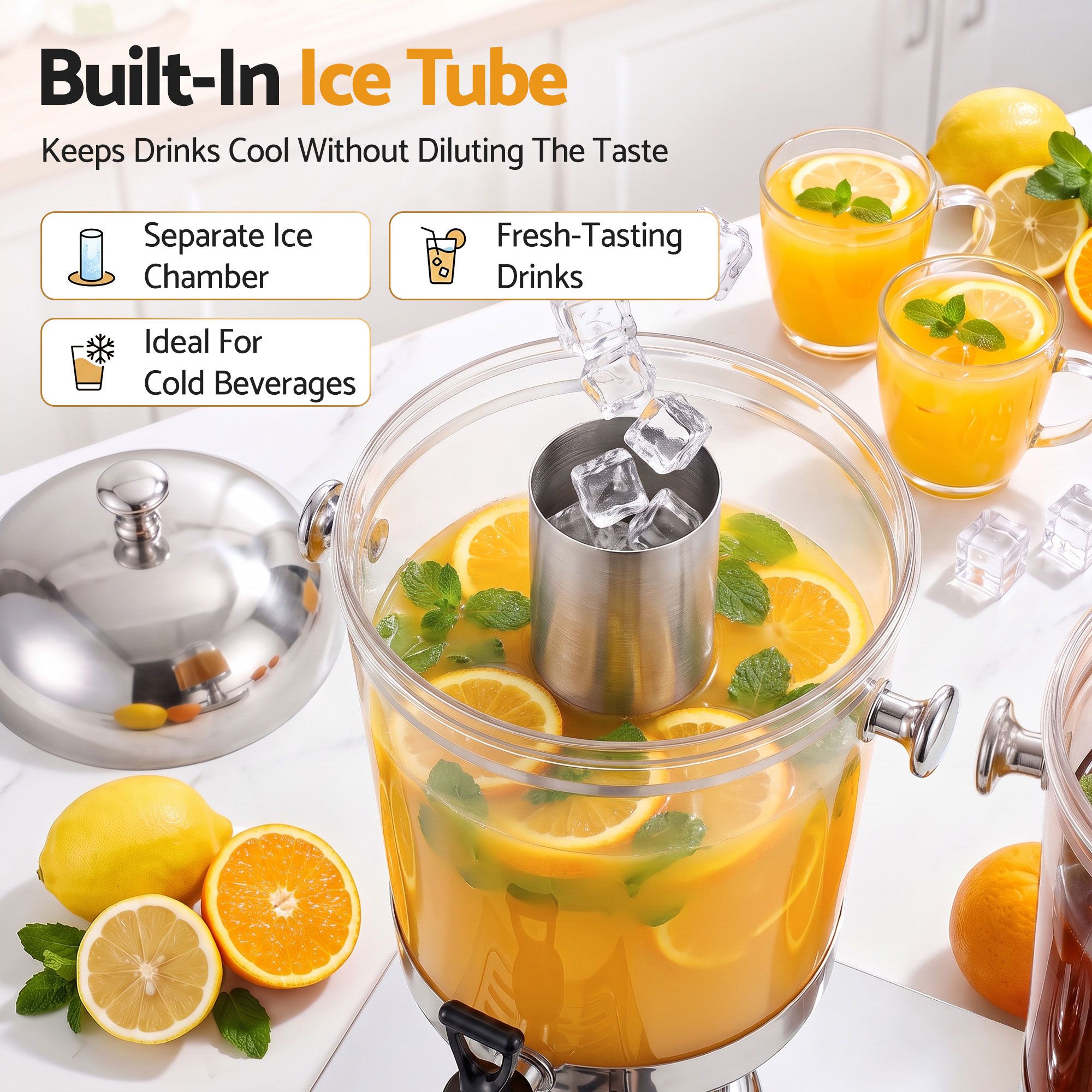 5-Star Chef 16L Dual Tank Juice Dispenser Drink Beverage Server Ice Tubes — image 5