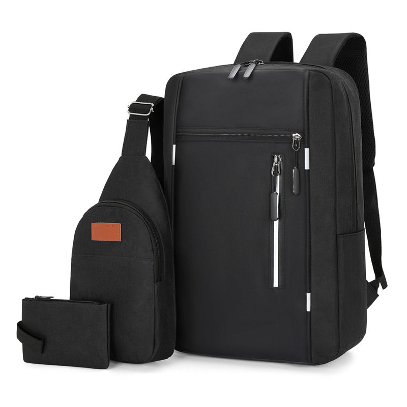 3-Piece Black Set Large Capacity Waterproof Business Travel Backpack + Crossbody Bag + Coin Purse with 16 Inch Laptop Padded Compartment, Muti Pockets & USB