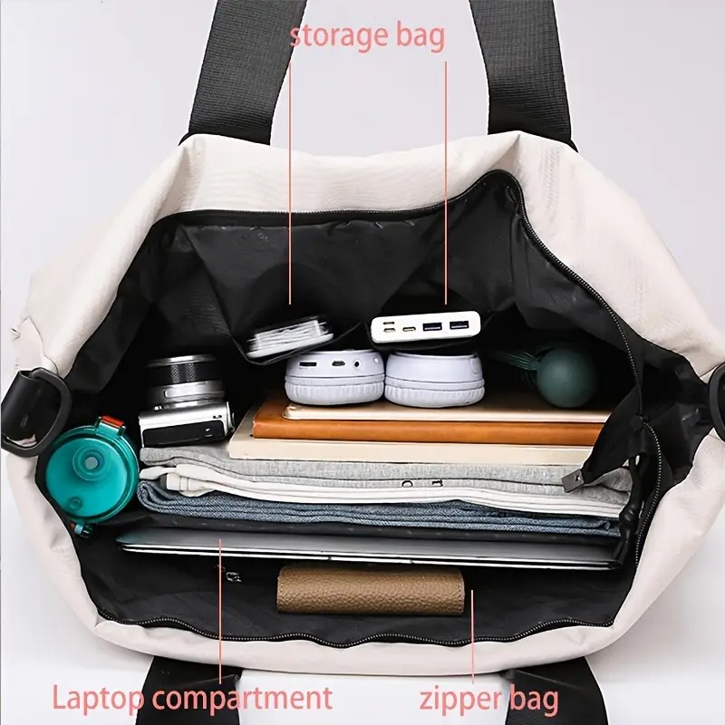 brown Large-capacity travel tote bag, lightweight carry-on luggage with shoulder strap, gym bag, portable laptop bag, ideal for short trips, hand-carry style — image 5