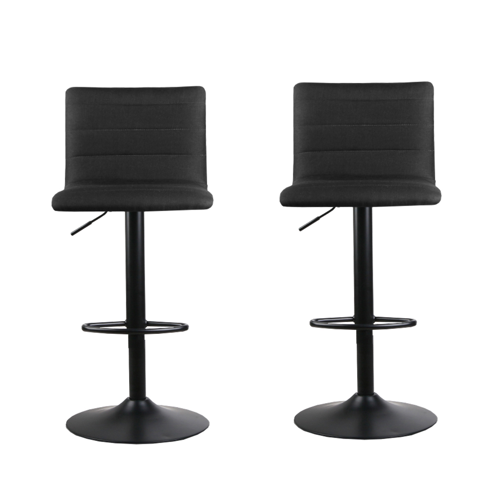 Artiss 2x Bar Stools Gas Lift Linen Fabric Black — image 3