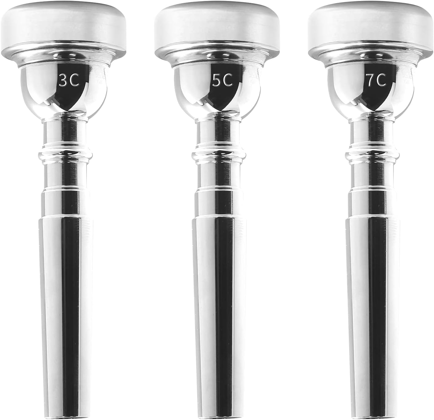 Biaungdo Trumpet Mouthpiece 7C 5C 3C, 3 Pcs Brass Material Silver Plated Trumpet Mouthpiece Set for Professional Players, Beginner β image 3