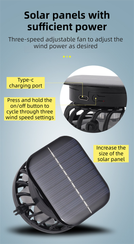 Black Dual Turbo Fan Sun Hat with Square Solar Panel & TypeC Interface - Waterproof 14cm Wide-Brim Cooling Hat for Outdoor Fishing Hiking Camping — image 4