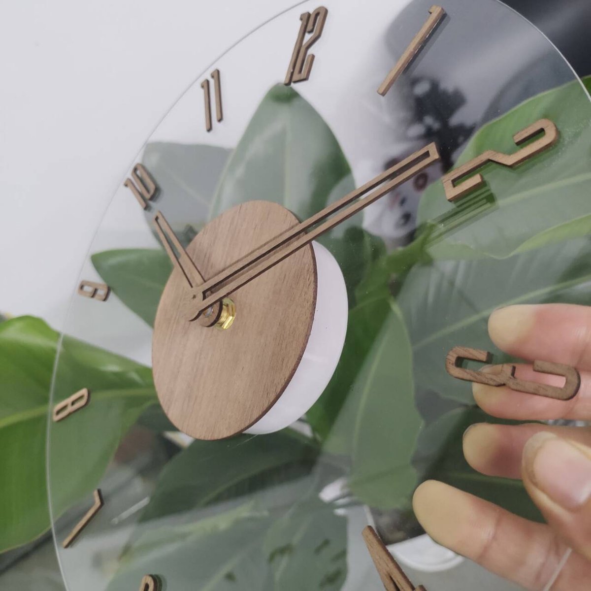 Vintage Wooden Wall Clock 30cm Round Silent Battery Operated Non-Ticking Decorative Clock for Living Room Bedroom with Transparent Acrylic — image 4