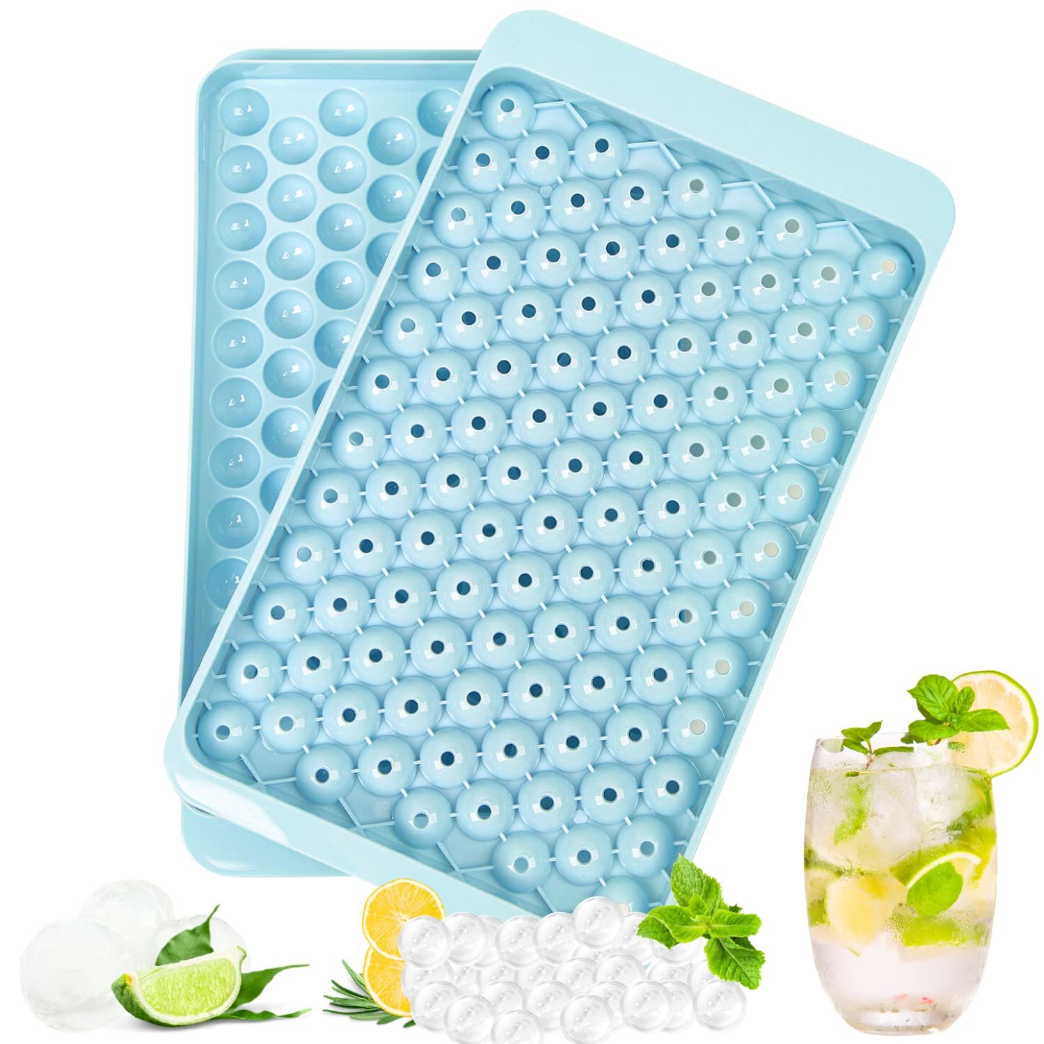 Round Ice Cube Tray with Lid-1 Pcs 104-Holes Mini Round Ice Ball Mold,Plastic Ice Cube Tray Shapes of Round,Easy Release Mini Ice