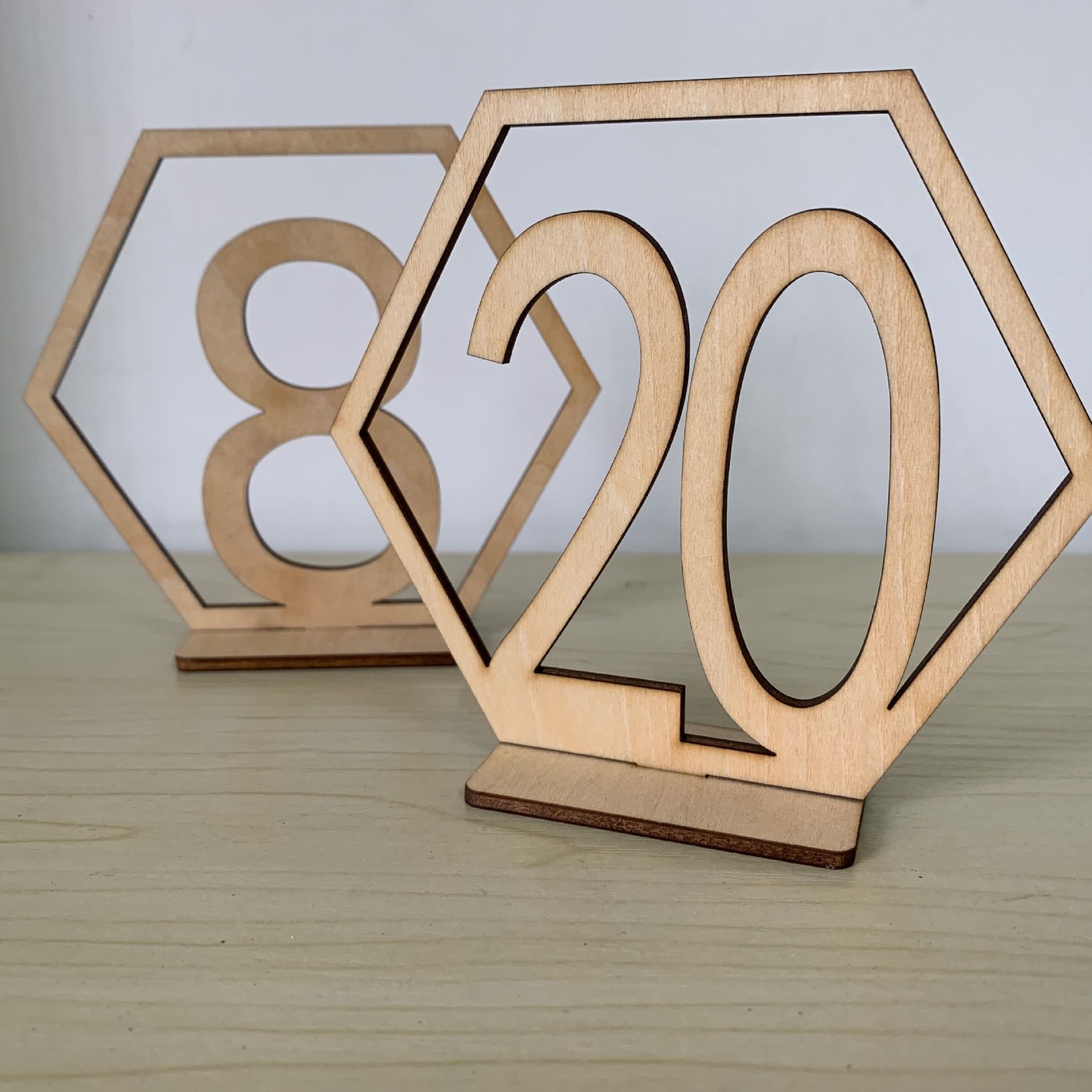 Wooden Table Numbers,Fashionclubs 1-20 Wedding Table Numbers with Holder Base,Hexagon Shape,Perfect for Wedding, Decoration — image 5